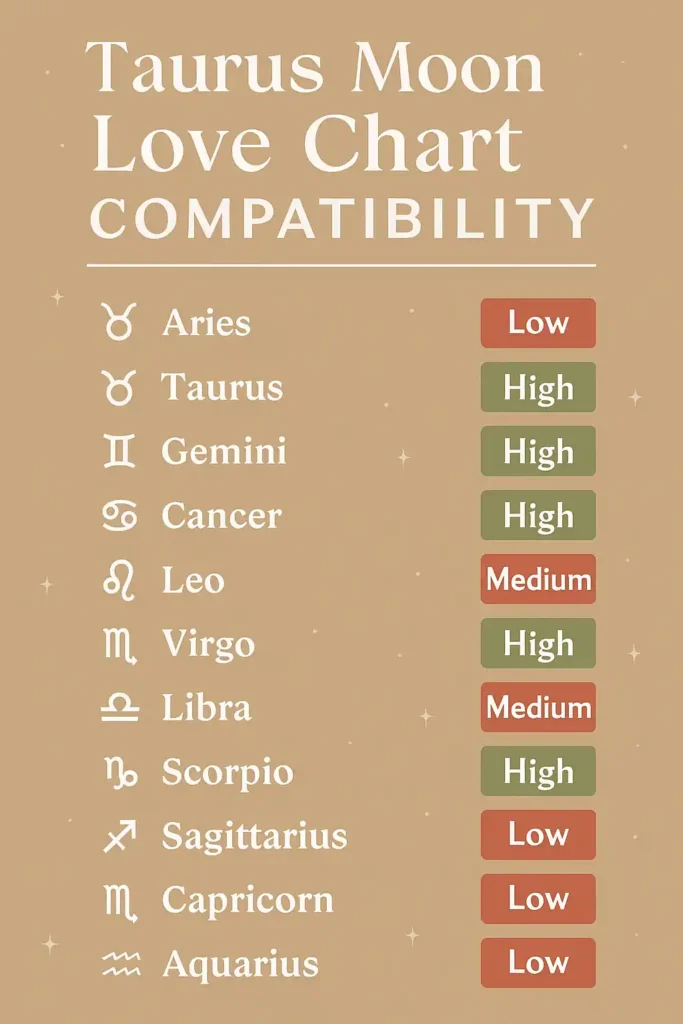 Taurus Moon Love Compatibility Chart 